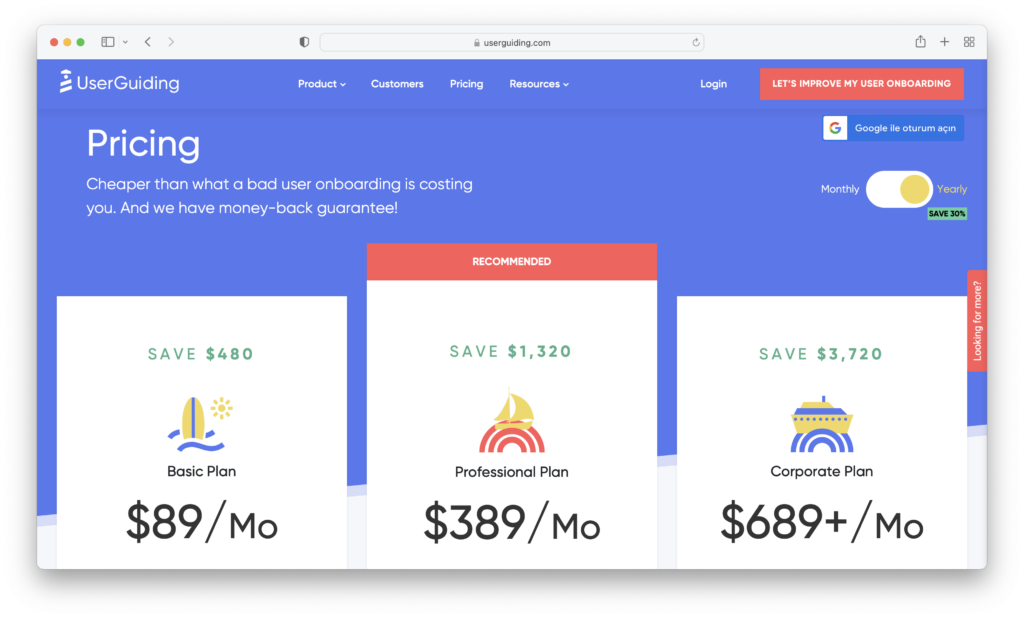 UserGuiding's transparent pricing for product led growth