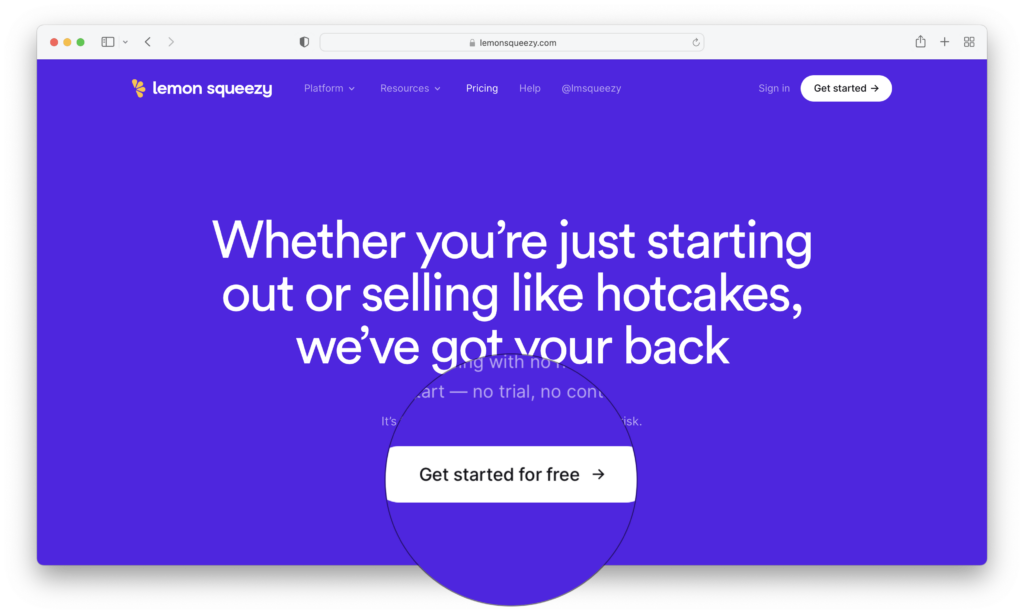 "Get started free" on pricing page