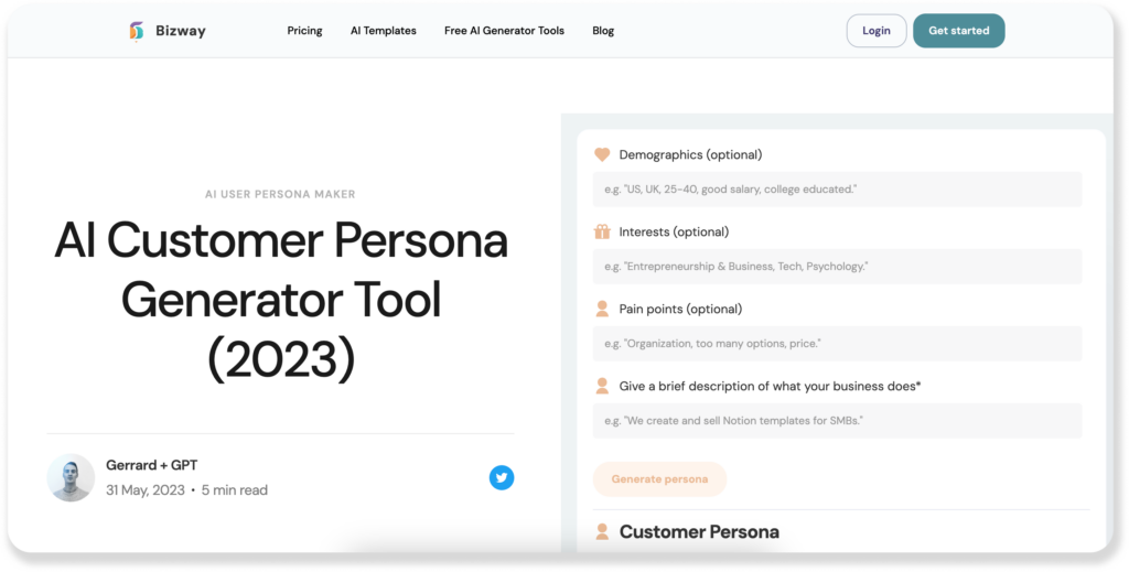 bizway customer persona generator