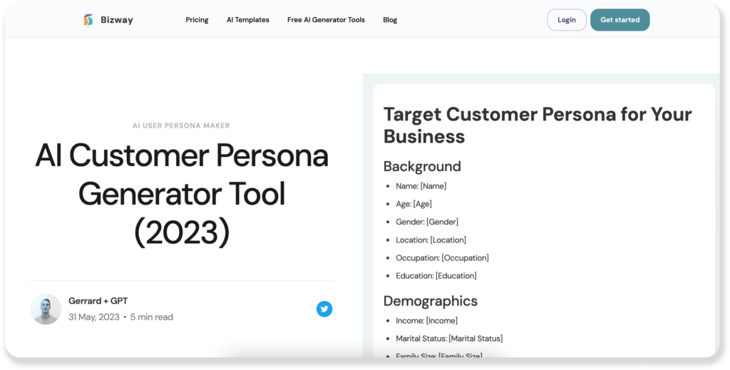 bizway target customer persona generator