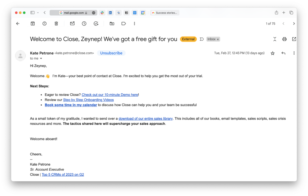 close nurturing email for B2B sales funnel