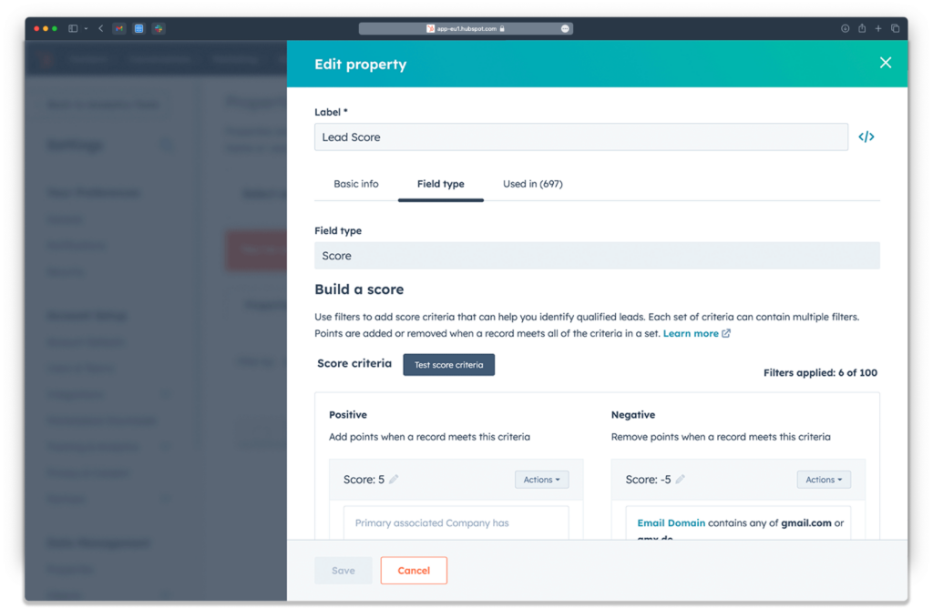 positive and negative lead scores in hubspot