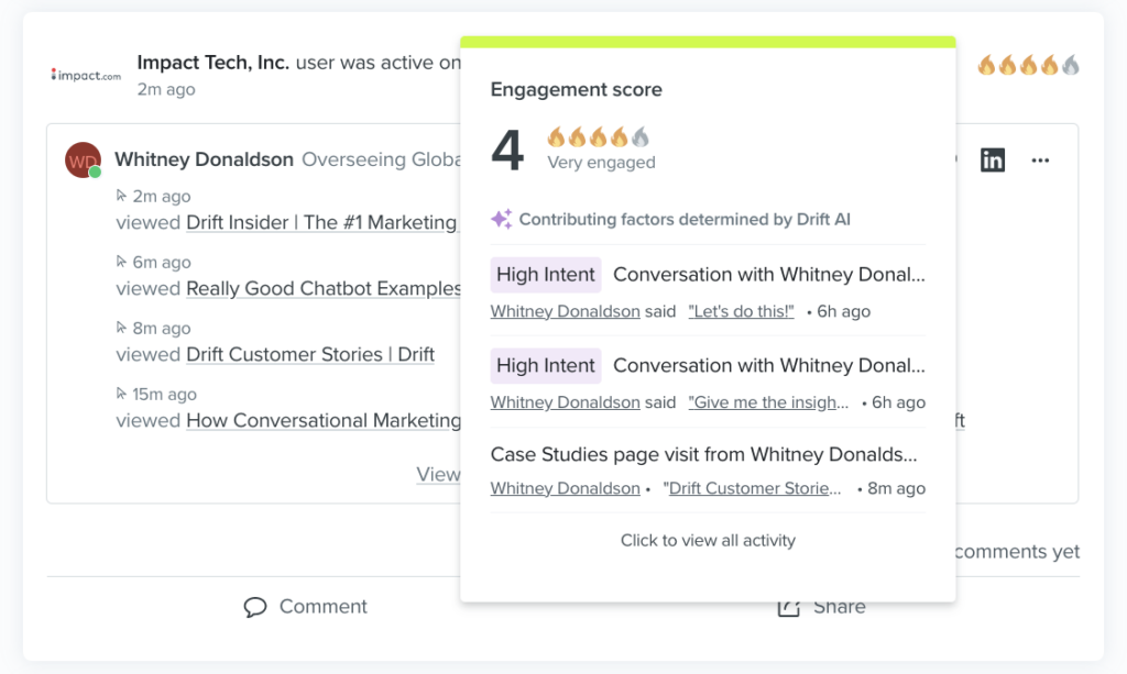 Drift intent score