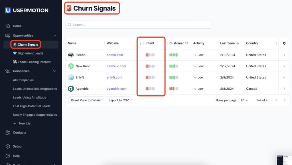 usermotion churn signal segment