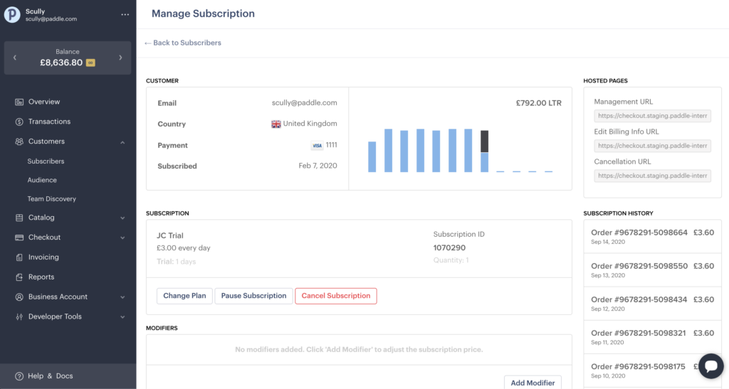 Managing customer subscriptions with Paddle